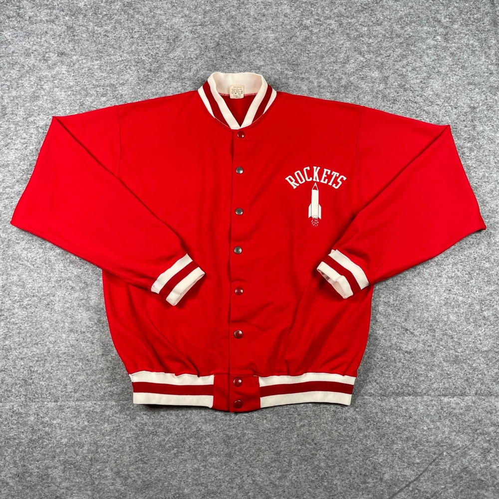 VTG 70s Russell Jacket Mens L Red Rockets Starlight Snap Front Warm Up USA Made